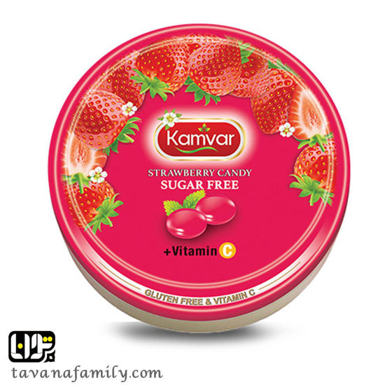 تصویر از کامور آبنبات بدون قند توت فرنگی قوطی 150گ